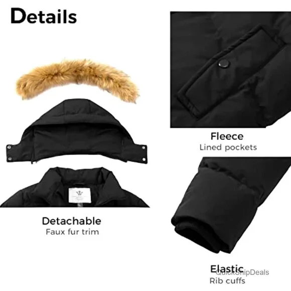 Women's Winter Puffer Coat with Removable Hood, Waterproof, Slim Fit
